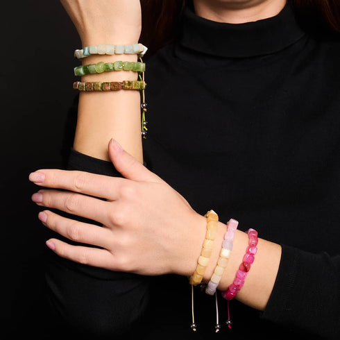 Gelber Quarz | Silber | Edelstein-Kieselstein-Makramee-Armband